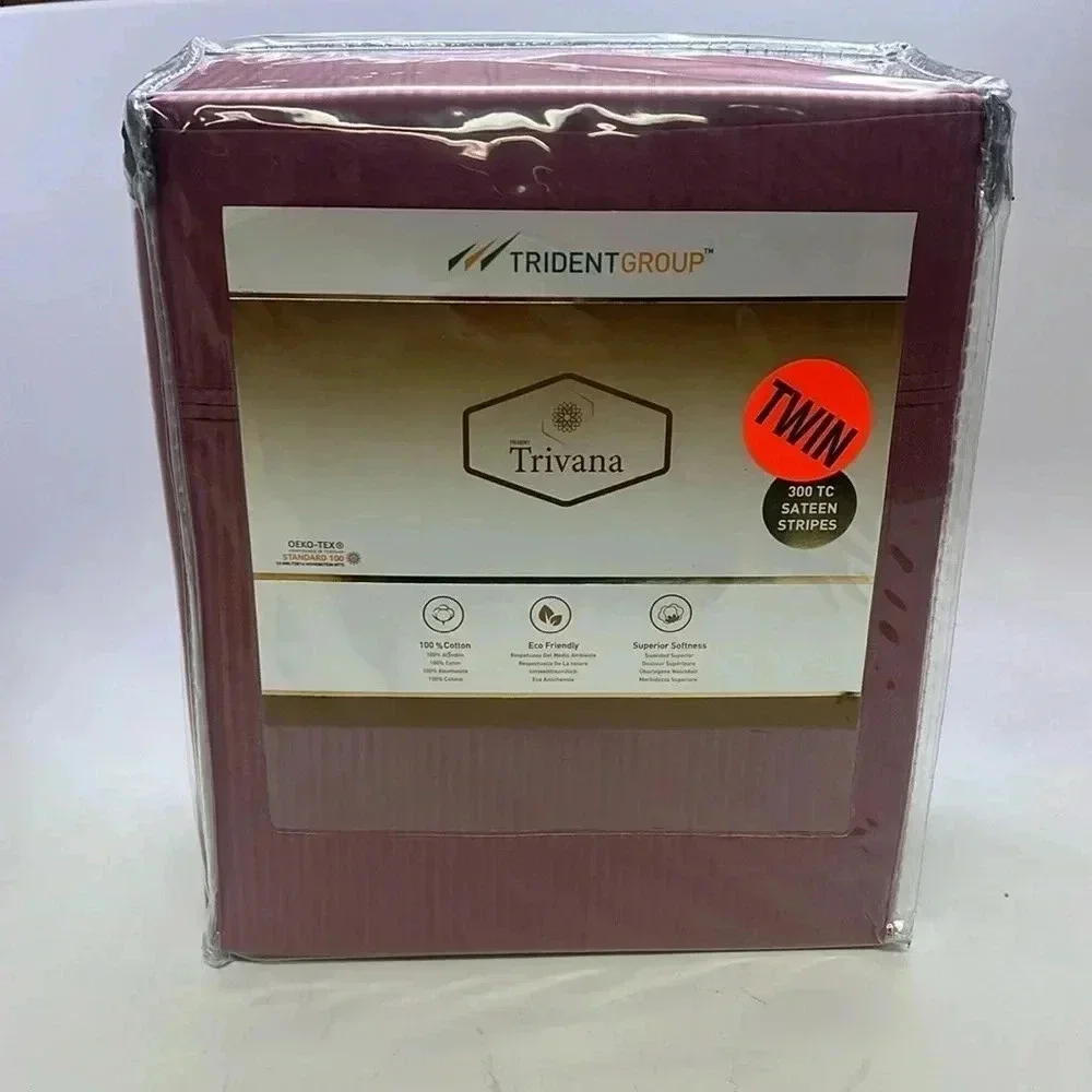 Trident Twin Sheet Set 300 TC‎ Sateen Stripes Dark Pink Twin Size New
